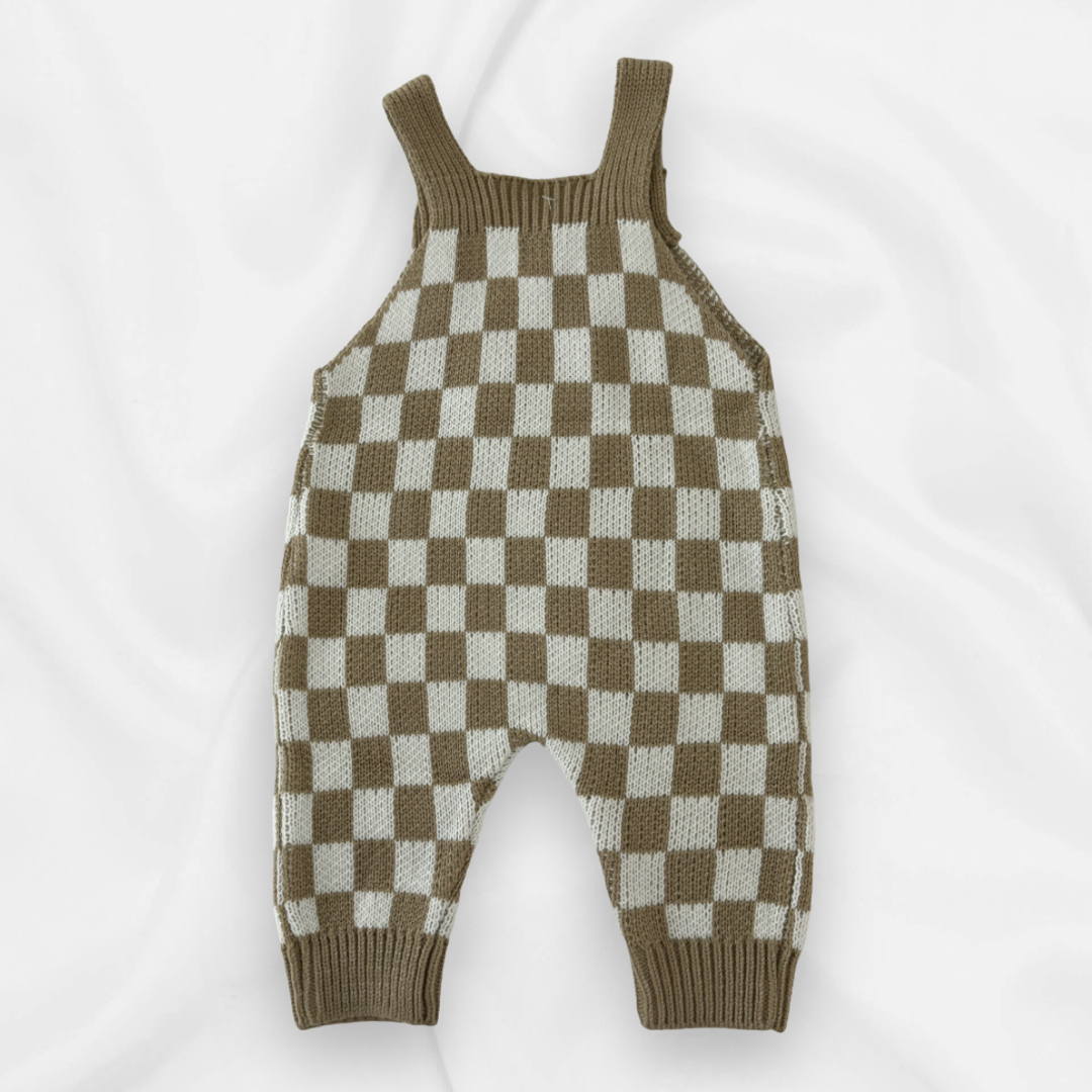 Checkered knit overalls