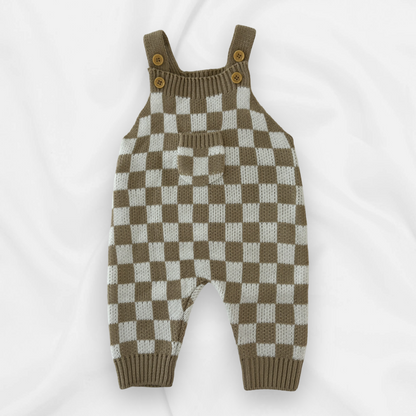 Checkered knit overalls